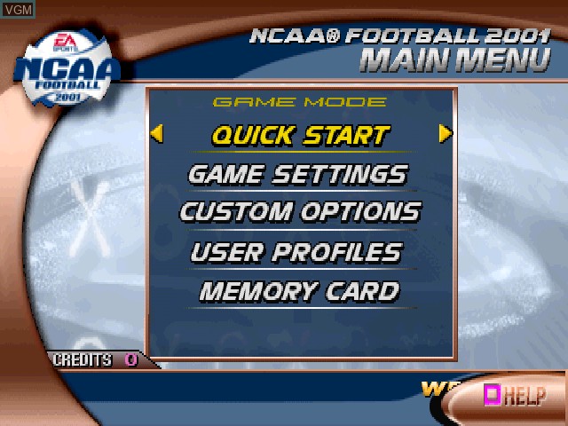 Image du menu du jeu NCAA Football 2001 sur Sony Playstation