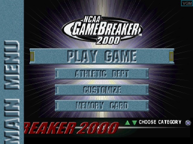 Image du menu du jeu NCAA GameBreaker 2000 sur Sony Playstation