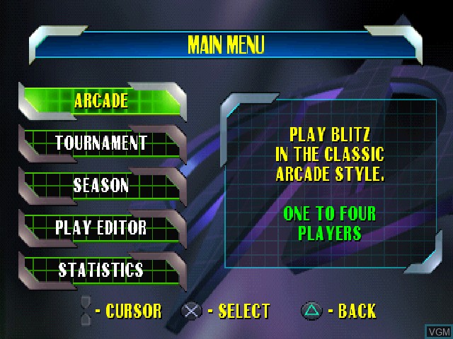 Image du menu du jeu NFL Blitz 2000 sur Sony Playstation