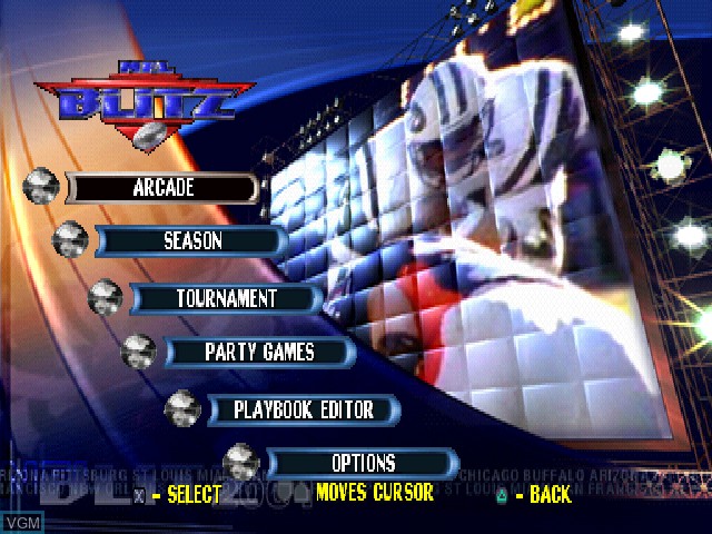 Image du menu du jeu NFL Blitz 2001 sur Sony Playstation