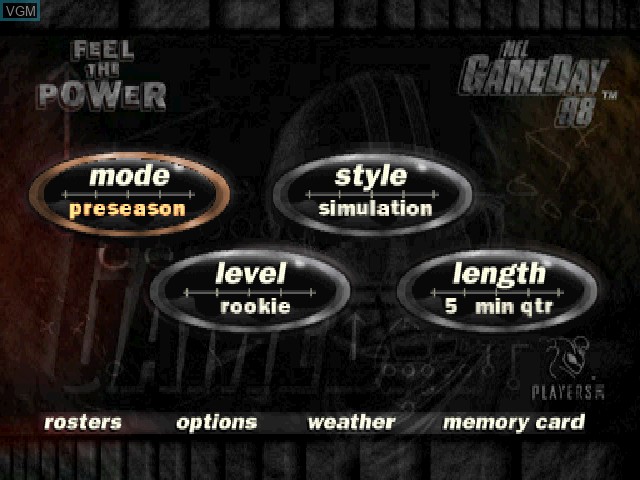 Image du menu du jeu NFL GameDay 98 sur Sony Playstation
