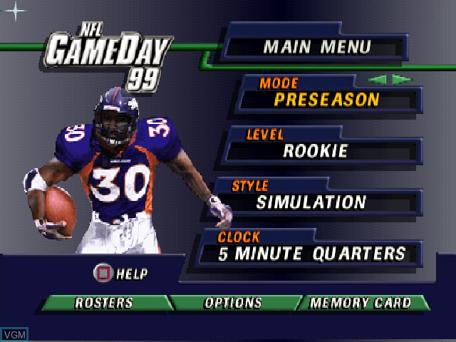 Image du menu du jeu NFL GameDay 99 sur Sony Playstation