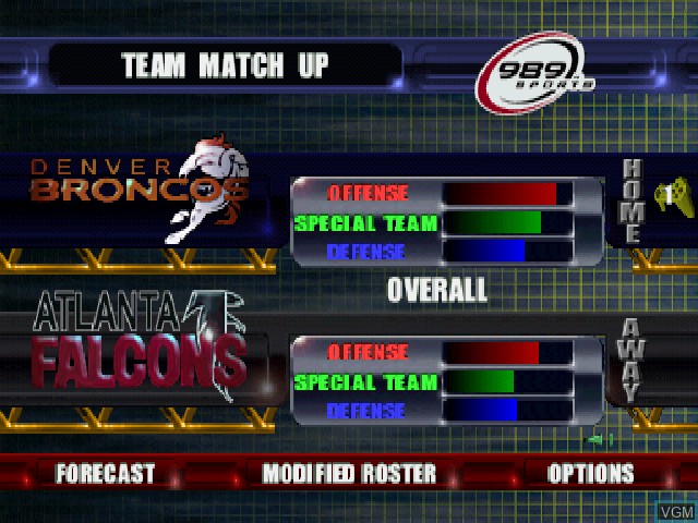 Image du menu du jeu NFL GameDay 2000 sur Sony Playstation