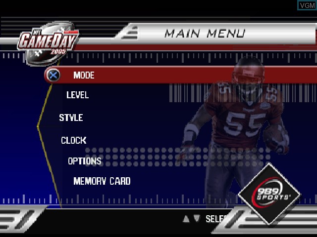 Image du menu du jeu NFL GameDay 2005 sur Sony Playstation