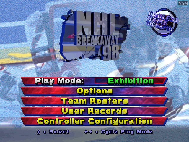 Image du menu du jeu NHL Breakaway 98 sur Sony Playstation