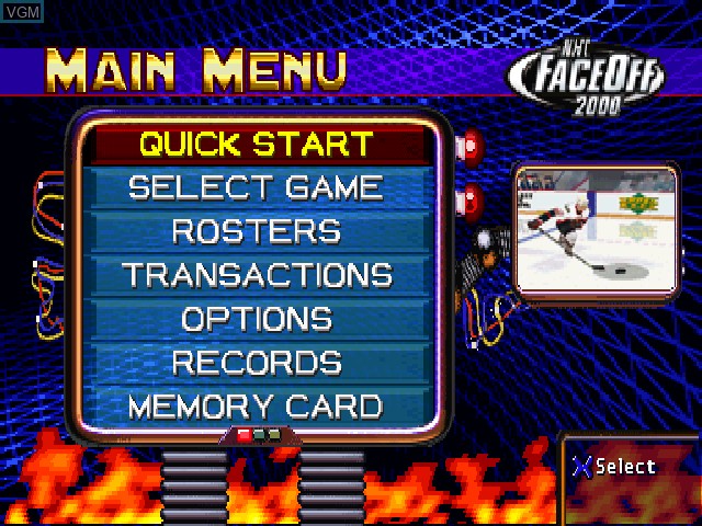 Image du menu du jeu NHL FaceOff 2000 sur Sony Playstation