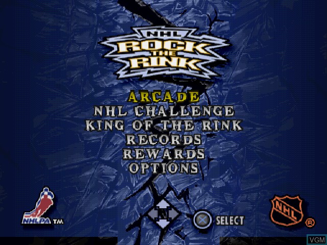 Image du menu du jeu NHL Rock the Rink sur Sony Playstation
