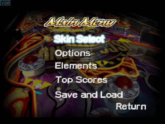 Image du menu du jeu Elemental Pinball sur Sony Playstation