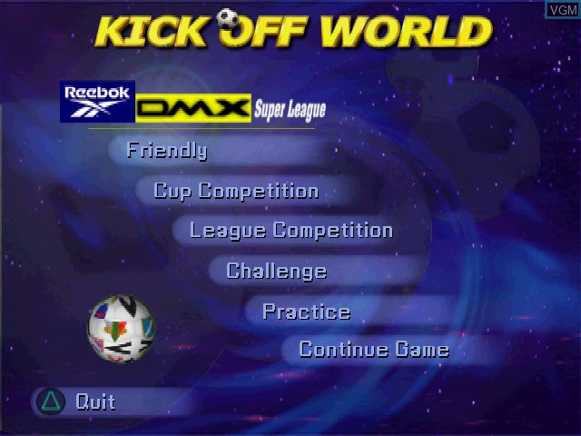 Image du menu du jeu Kick Off World sur Sony Playstation