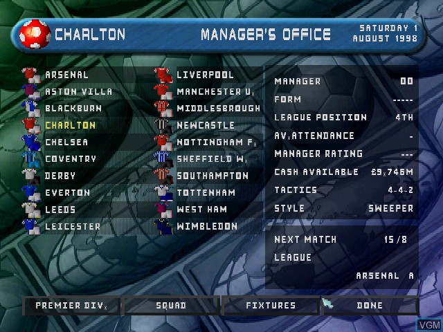Image in-game du jeu Player Manager Ninety Nine sur Sony Playstation