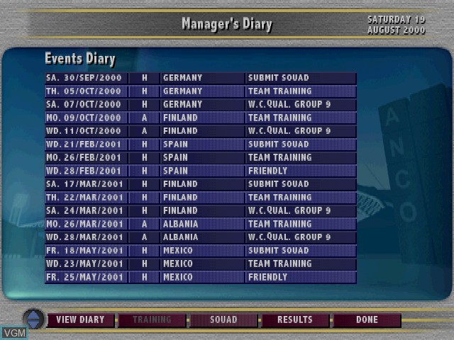 Image in-game du jeu Sven-Goran Eriksson's World Cup Manager sur Sony Playstation
