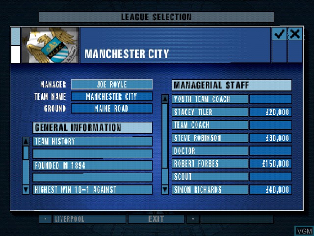 Image in-game du jeu F.A. Premier League Football Manager 2001, The sur Sony Playstation