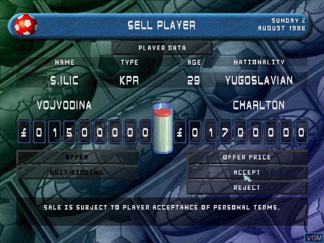 Image in-game du jeu Player Manager Ninety Nine sur Sony Playstation
