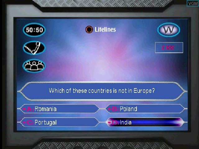Image in-game du jeu Who Wants to Be a Millionaire? Junior sur Sony Playstation