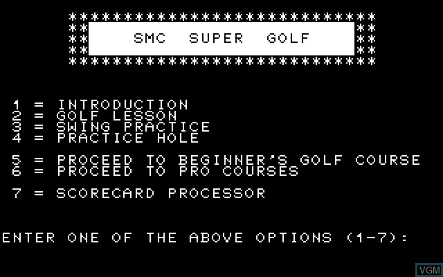 Image du menu du jeu Super Golf sur Sony SMC-777