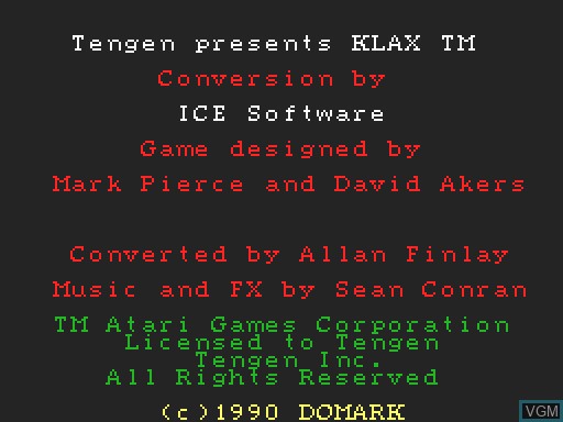 Image de l'ecran titre du jeu Klax sur MGT Sam Coupé