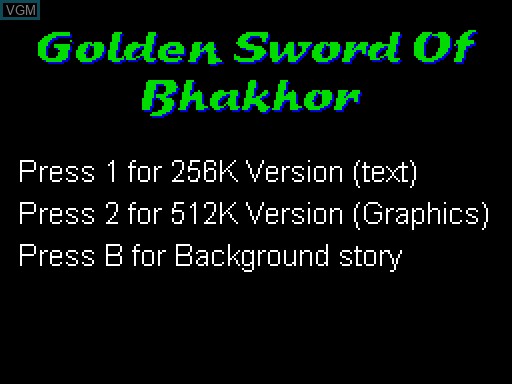 Image du menu du jeu Golden Sword of Bhakhor, The sur MGT Sam Coupé