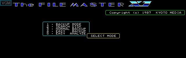 Image de l'ecran titre du jeu File Master X1, The sur Sharp X1