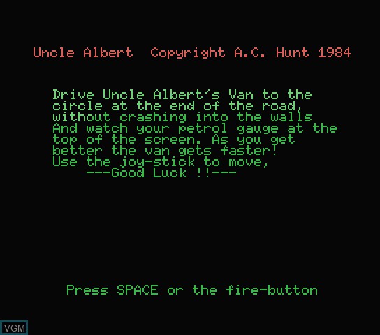 Image du menu du jeu Uncle Albert sur Spectravideo SVI 318 / 328