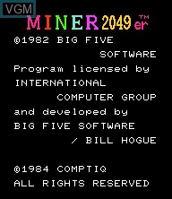 Image de l'ecran titre du jeu Miner 2049er sur Epoch S. Cassette Vision