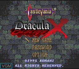 Image de l'ecran titre du jeu Castlevania - Dracula X sur Nintendo Super NES