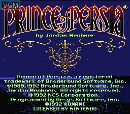 Image de l'ecran titre du jeu Prince of Persia sur Nintendo Super NES