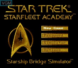 Image de l'ecran titre du jeu Star Trek - Starfleet Academy Starship Bridge Simulator sur Nintendo Super NES