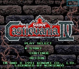 Image de l'ecran titre du jeu Super Castlevania IV sur Nintendo Super NES