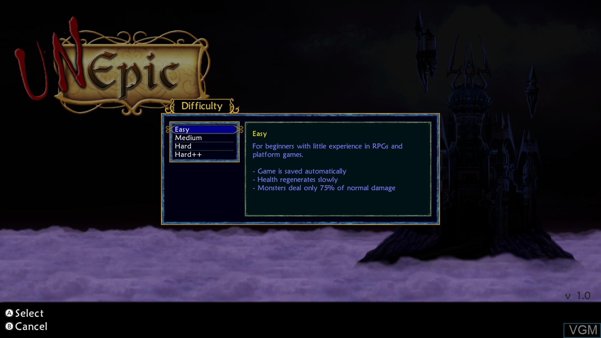 Image du menu du jeu Unepic sur Switch