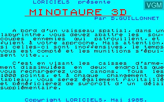 Image de l'ecran titre du jeu Minotaure 3D sur Thomson TO7