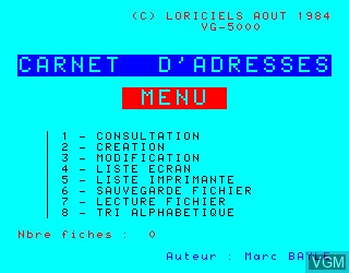 Image de l'ecran titre du jeu Carnet d'Adresses sur Philips VG5000