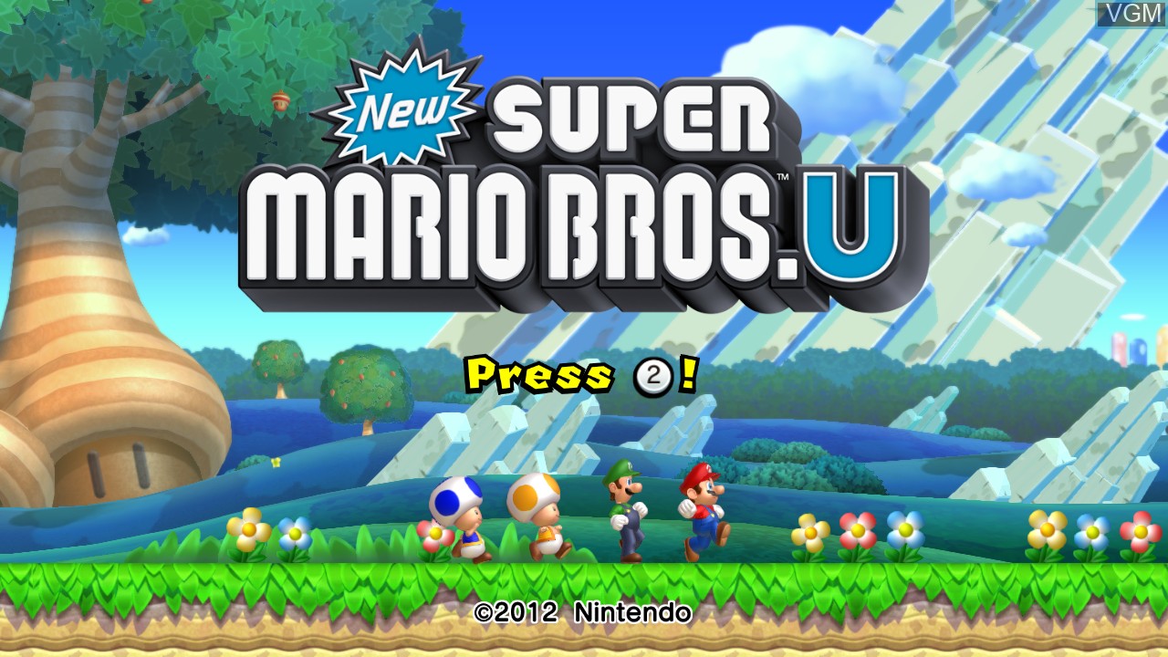 Image de l'ecran titre du jeu New Super Mario Bros. U sur Nintendo Wii U