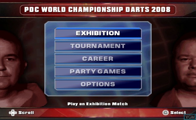 Image du menu du jeu PDC World Championship Darts 2008 sur Nintendo Wii