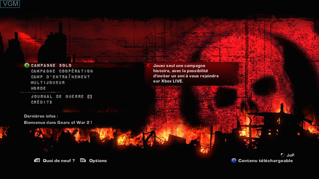 Image du menu du jeu Gears of War 2 sur Microsoft Xbox 360