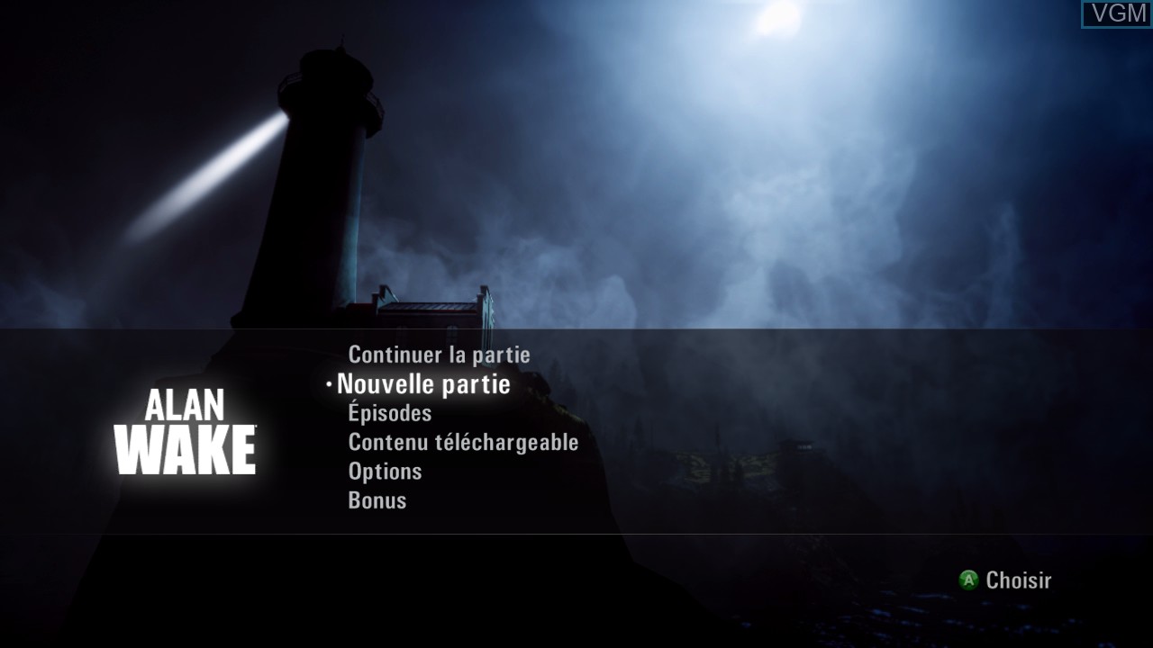 Image du menu du jeu Alan Wake sur Microsoft Xbox 360