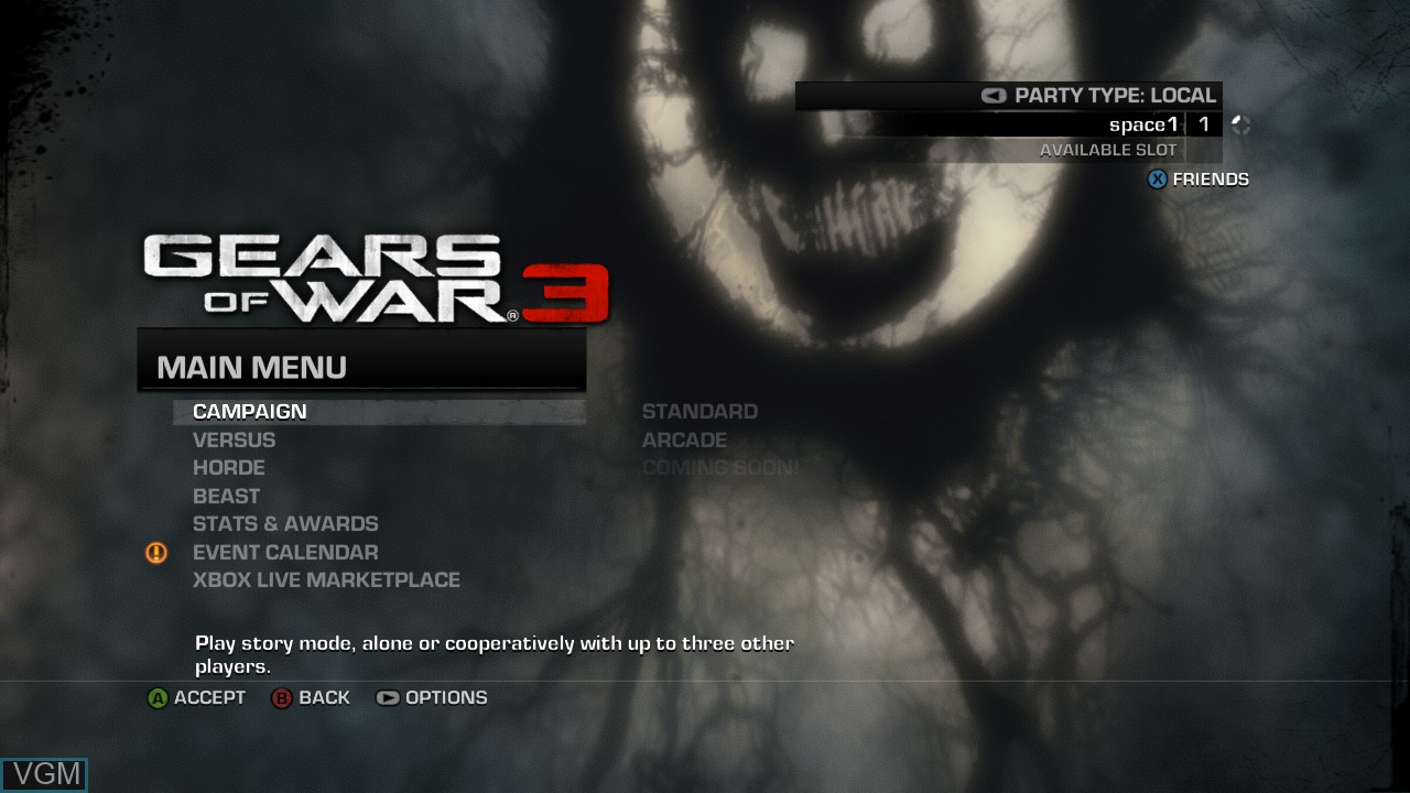 Image du menu du jeu Gears of War 3 sur Microsoft Xbox 360
