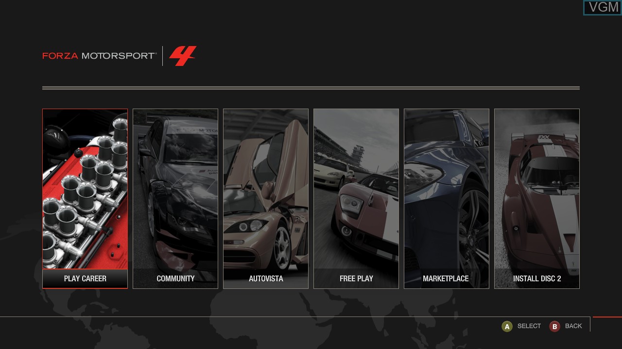 Image du menu du jeu Forza Motorsport 4 sur Microsoft Xbox 360