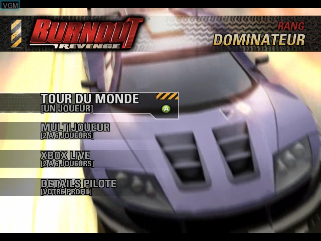 Image du menu du jeu Burnout Revenge sur Microsoft Xbox