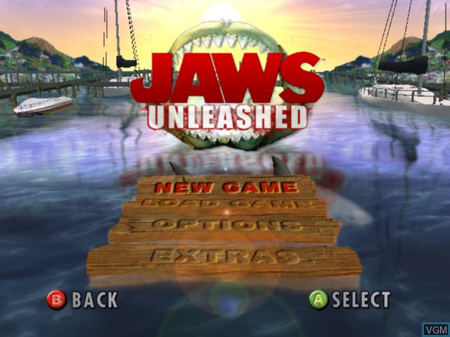 Image du menu du jeu Jaws Unleashed sur Microsoft Xbox