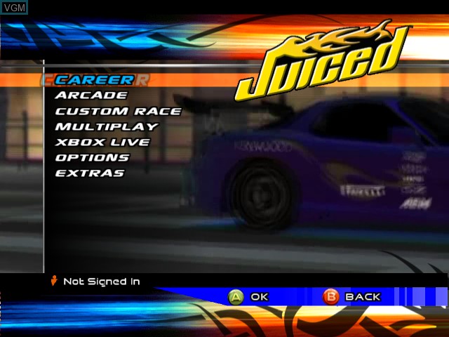 Image du menu du jeu Juiced sur Microsoft Xbox