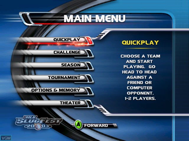 Image du menu du jeu MLB SlugFest 2003 sur Microsoft Xbox