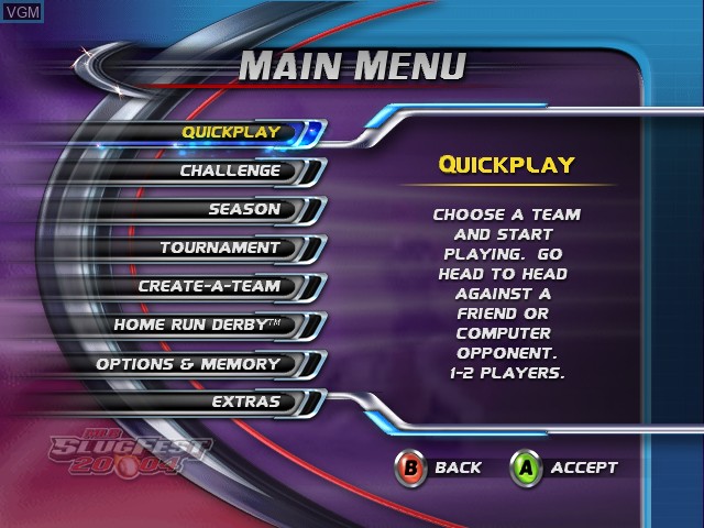 Image du menu du jeu MLB SlugFest 2004 sur Microsoft Xbox