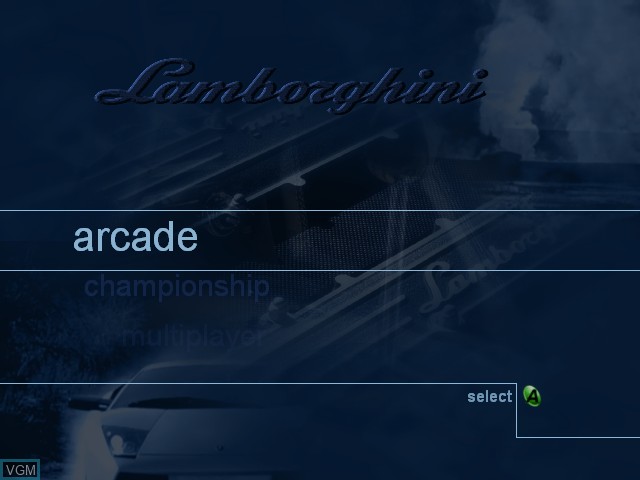 Image du menu du jeu Lamborghini sur Microsoft Xbox