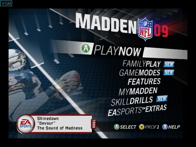 Image du menu du jeu Madden NFL 09 sur Microsoft Xbox