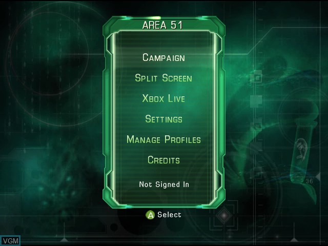 Image du menu du jeu Area 51 sur Microsoft Xbox
