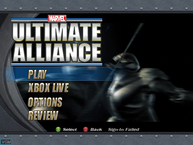 Image du menu du jeu Marvel - Ultimate Alliance sur Microsoft Xbox