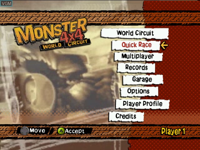 Image du menu du jeu Monster 4X4 - World Circuit sur Microsoft Xbox
