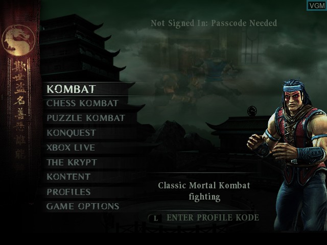 Image du menu du jeu Mortal Kombat - Deception sur Microsoft Xbox