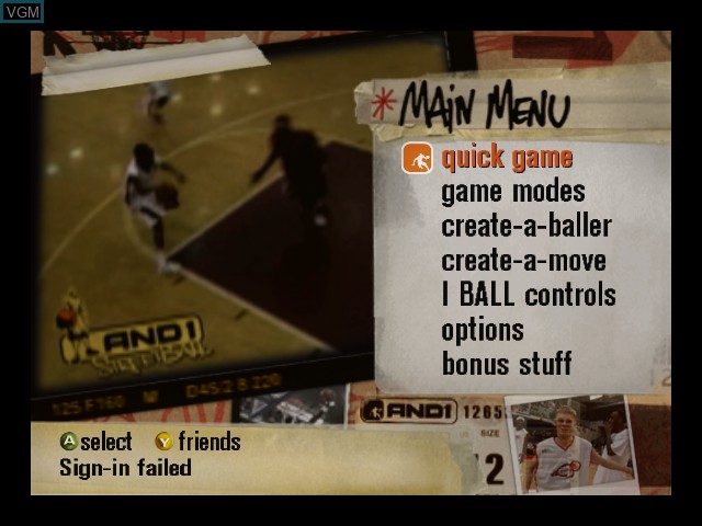 Image du menu du jeu And 1 Streetball sur Microsoft Xbox