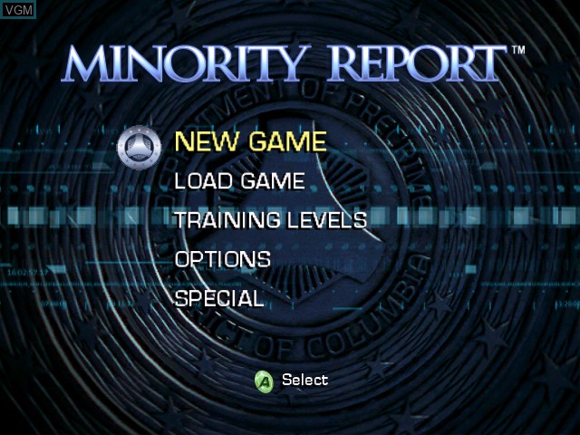 Image du menu du jeu Minority Report - Everybody Runs sur Microsoft Xbox